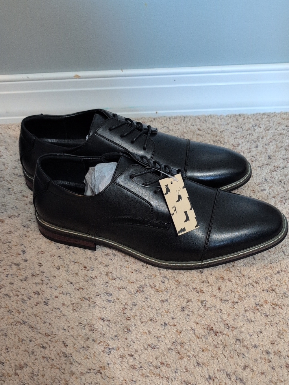 Classic Black Cap-Toe Derby Oxfords - Sleek Lace-Up Dress Shoes Size 12